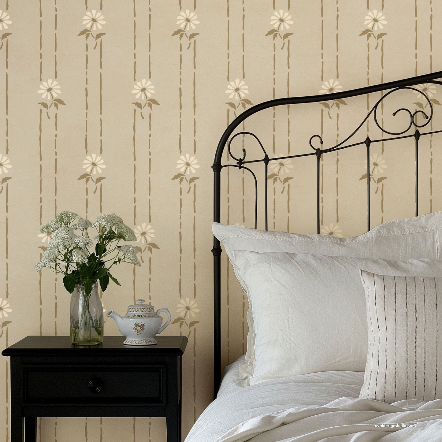 Petite Floral Stripe Wall Stencil