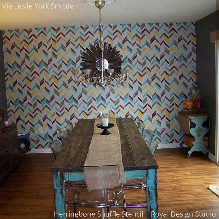 Herringbone Shuffle Wall Stencil