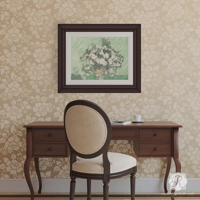 Spring Rose Blossoms Wall Stencil