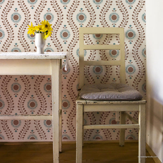 Sun Flower Block Print Wall Stencil